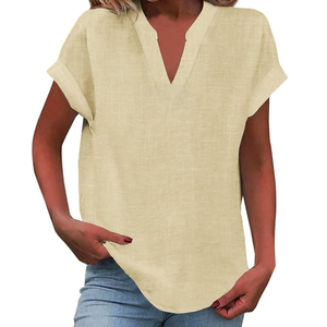 Women’s Casual Relaxed Short Sleeve V-Neck Blouse
