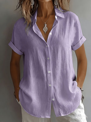 Women's Relaxed Fit Short Sleeve Button-Up Shirt