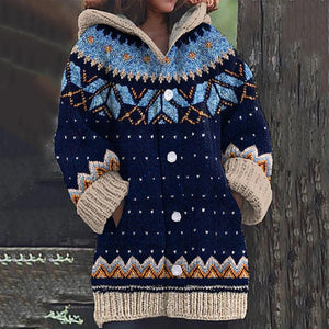 Women's Nordic Fair Isle Hooded Knit Cardigan