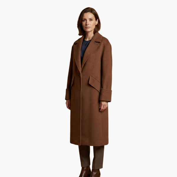 Women's Long Coat with Notch Collar