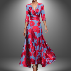 Vestido maxi cruzado para mujer con estampado floral y favorecedor escote en V