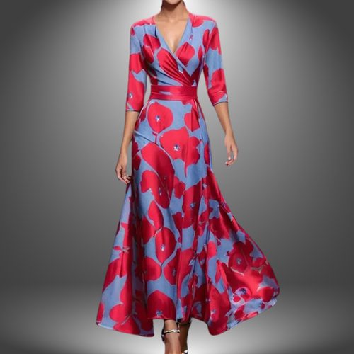 Vestido maxi cruzado para mujer con estampado floral y favorecedor escote en V