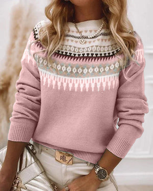 Women’s Fair Isle Style Knit Sweater with Relaxed Fit