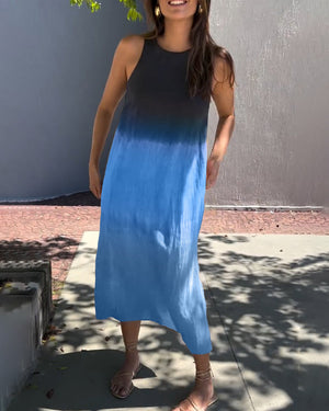 Women's Sleeveless Maxi Dress with Ombre Color Design