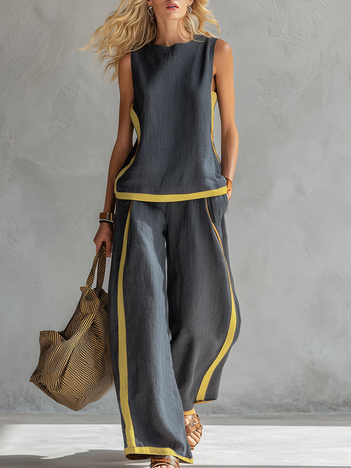 Women's Two Piece Wide Leg Pants Set with Sleeveless Top