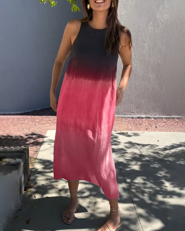 Women's Sleeveless Maxi Dress with Ombre Color Design