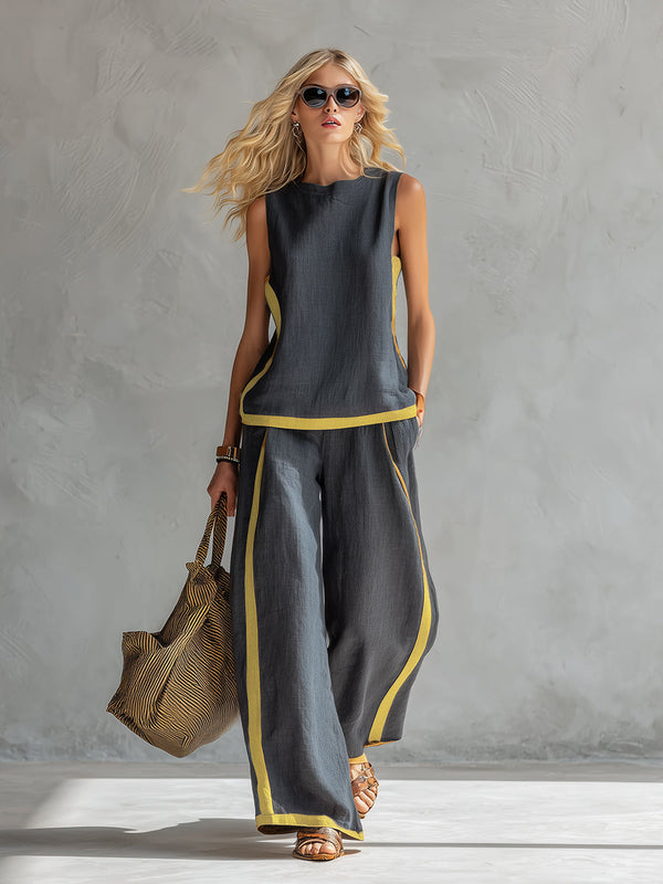 Women's Two Piece Wide Leg Pants Set with Sleeveless Top