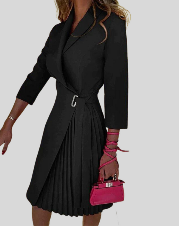 Women's Pleated Midi Dress with Cinched Waist
