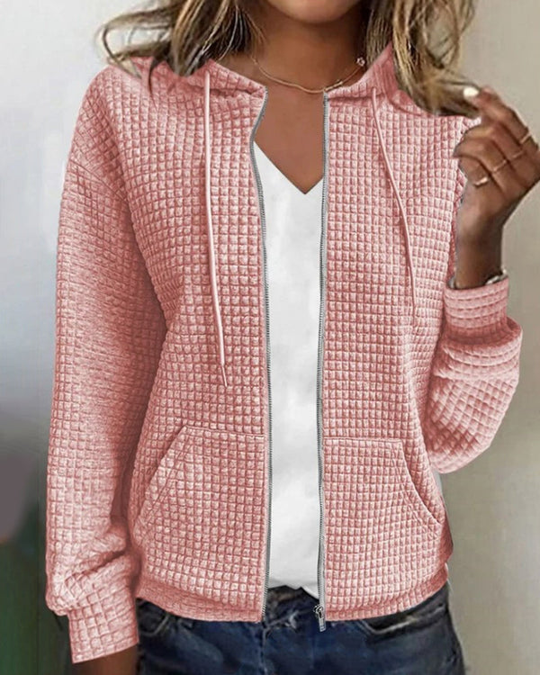 Comfortable Hooded Jacket Zip-Front