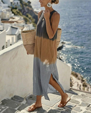 Women's Sleeveless Maxi Dress with Ombre Color Design