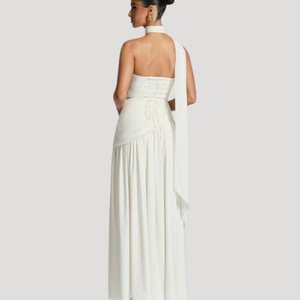Vestido maxi plisado sin tirantes para mujer
