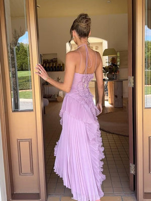 Women’s One-Shoulder Ruffle Maxi Dress with Asymmetrical Hem