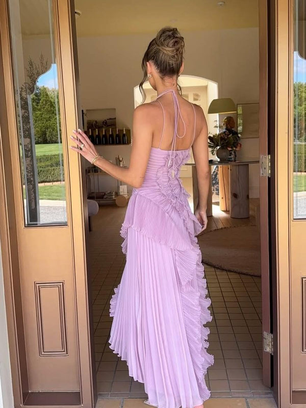 Women’s One-Shoulder Ruffle Maxi Dress with Asymmetrical Hem