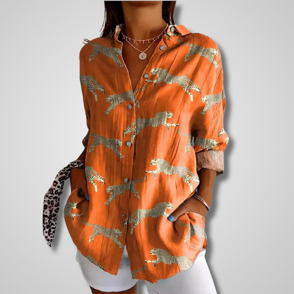 Women’s Artistic Print Button-Up Tunic Blouse