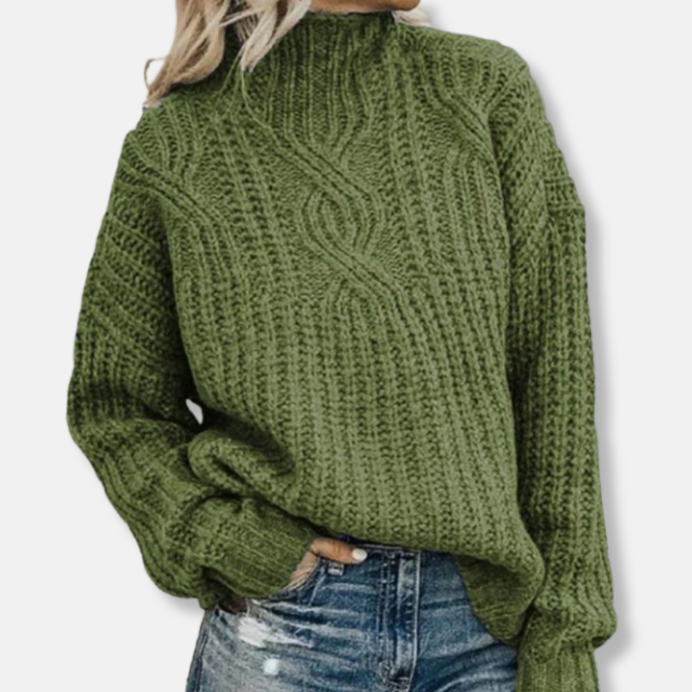Cozy Cable Knit High Neck Sweater for Women
