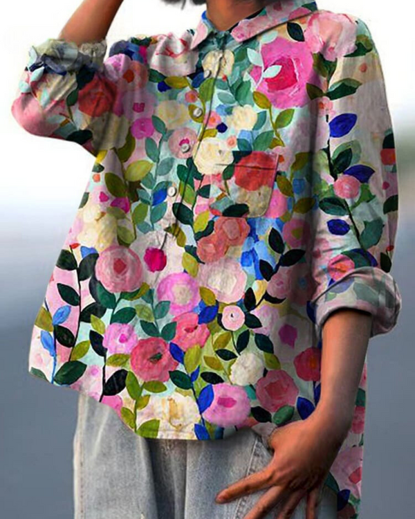 Women’s Floral Button Up Loose Long Sleeve Blouse