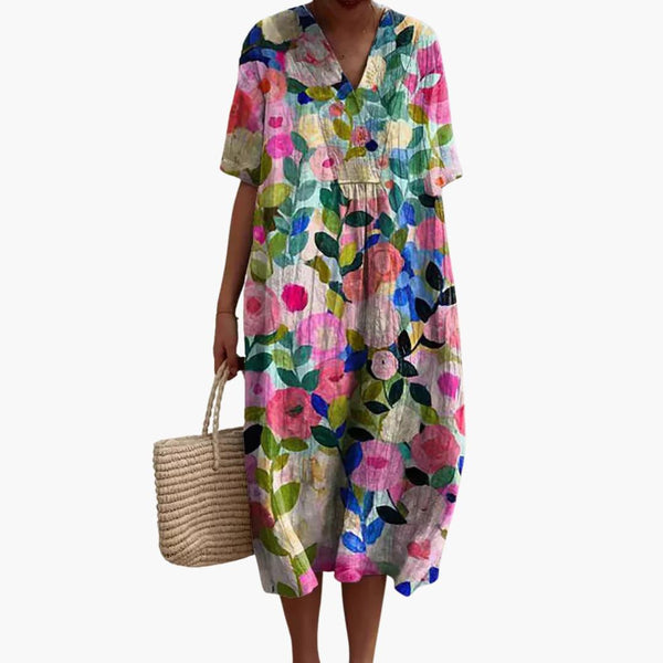 Women's Floral V-Neck Summer Midi Dress