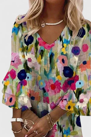 Women's Floral V-Neck Tunic Mini Dress