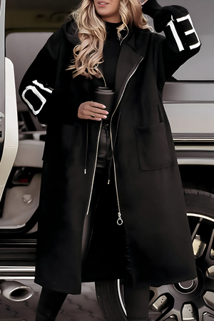 Women's Hooded Longline Zip Coat Outerwear with Pockets