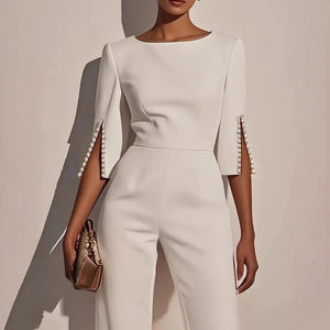 Women’s Elegant Wide-Leg Evening Jumpsuit with Cape Sleeves