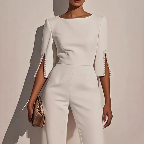 Women’s Elegant Wide-Leg Evening Jumpsuit with Cape Sleeves
