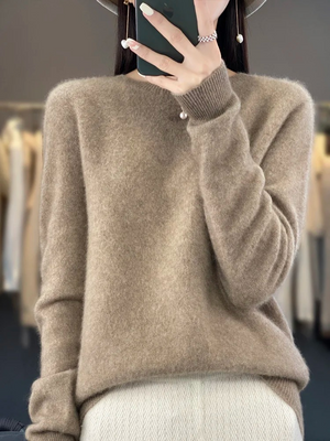 Suéter lujoso de punto suave con cuello redondo para mujer