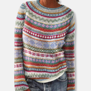 Cozy Casual Women’s Multicolor Pattern Knit Sweater
