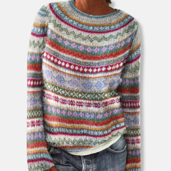 Cozy Casual Women’s Multicolor Pattern Knit Sweater