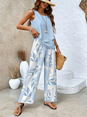 Women’s Sleeveless Top Wide Leg Pants Outfit Set