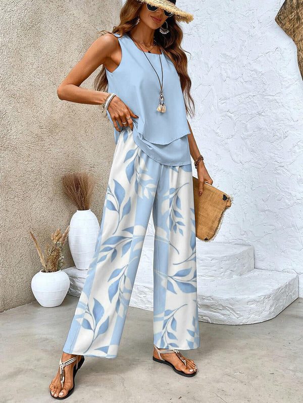 Women’s Sleeveless Top Wide Leg Pants Outfit Set