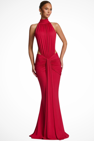 Women’s Backless Halter Neck Mermaid Maxi Dress with Open Back