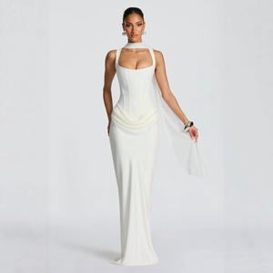 Women's Elegant Bodycon Maxi Dress with Draped Waist Detail