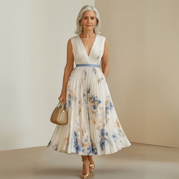 Women’s Sleeveless V Neck Floral Midi Dress