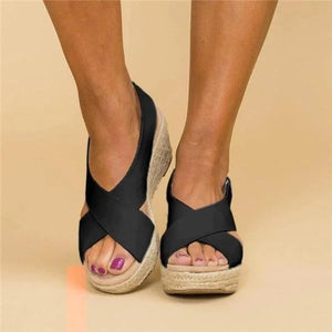 Sandalias de cuña con plataforma de alpargata y puntera abierta para mujer