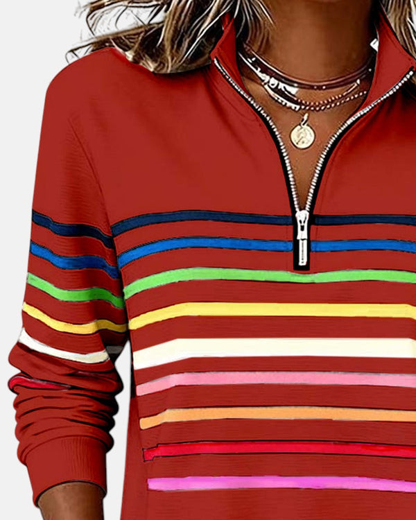 Rainbow Striped Quarter-Zip Sweatshirt