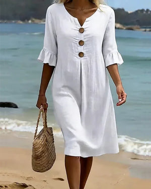 Women's Short Casual Midi Dress with Ruffled Sleeves