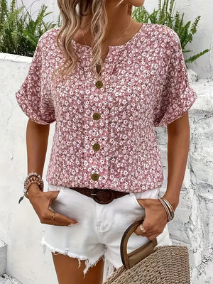 Women’s Floral Button-Front Casual Blouse