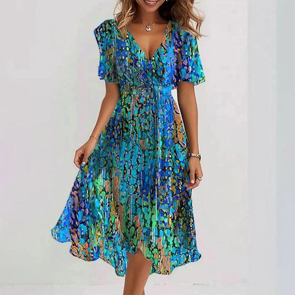 Women’s Elegant Floral Wrap Midi Dress