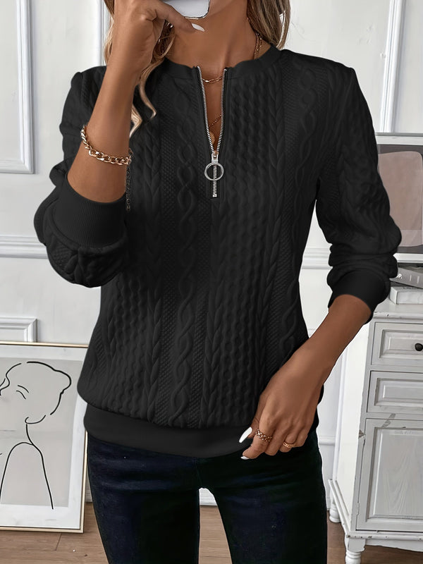 Women’s Zip-Up Knit Sweater with Stand Collar