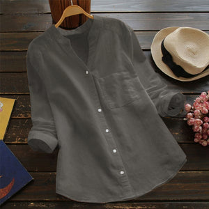 Camisa de manga larga para mujer con botones y ajuste relajado