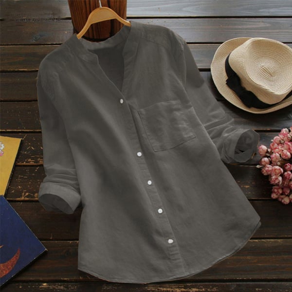 Camisa de manga larga para mujer con botones y ajuste relajado