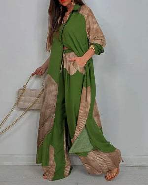 Women’s Elegant Colorblock Two-Piece Wide Leg Pants Set