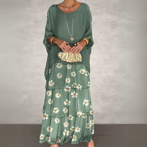 Vestido maxi bohemio de capas para mujer con ajuste suelto y estilo fluido para la noche
