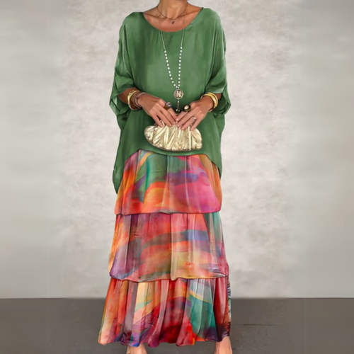 Vestido maxi bohemio de capas para mujer con ajuste suelto y estilo fluido para la noche