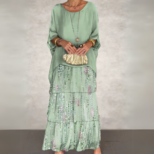 Vestido maxi bohemio de capas para mujer con ajuste suelto y estilo fluido para la noche