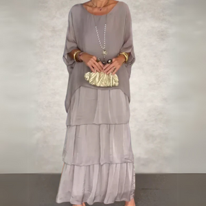 Vestido maxi bohemio de capas para mujer con ajuste suelto y estilo fluido para la noche