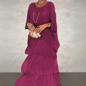 Vestido maxi bohemio de capas para mujer con ajuste suelto y estilo fluido para la noche