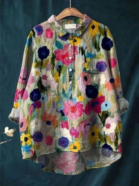 Women's Watercolor Bloom Button-Up Blouse