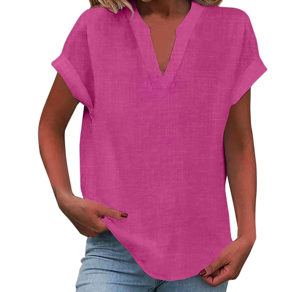 Women’s Casual Relaxed Short Sleeve V-Neck Blouse