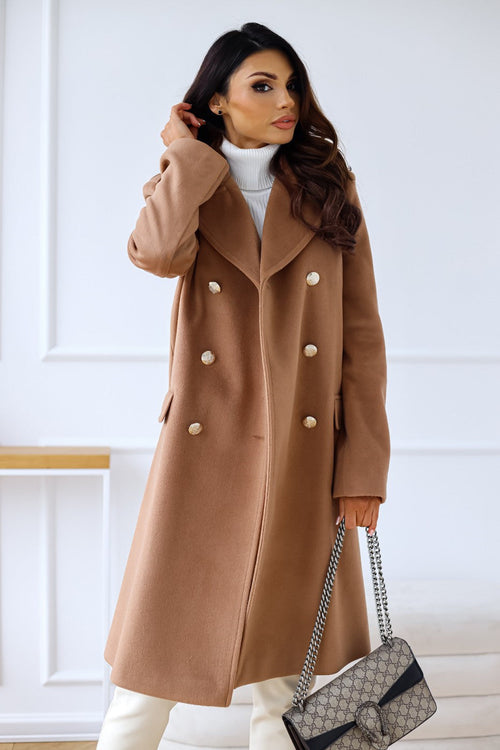 Women's Double-Breasted Long Overcoat with Lapel Collar